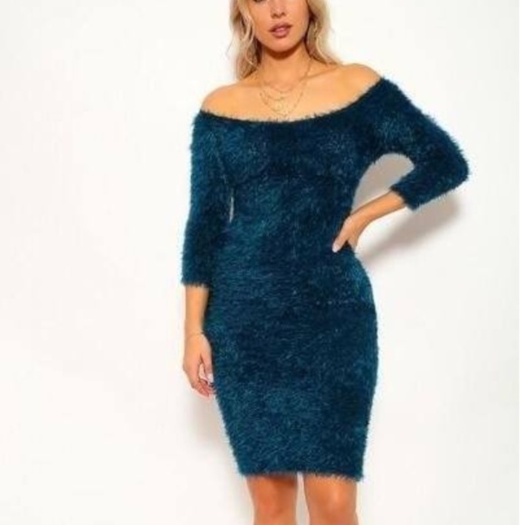 Stunning fun fuzzy soft off shoulder dress - Picture 2 of 6